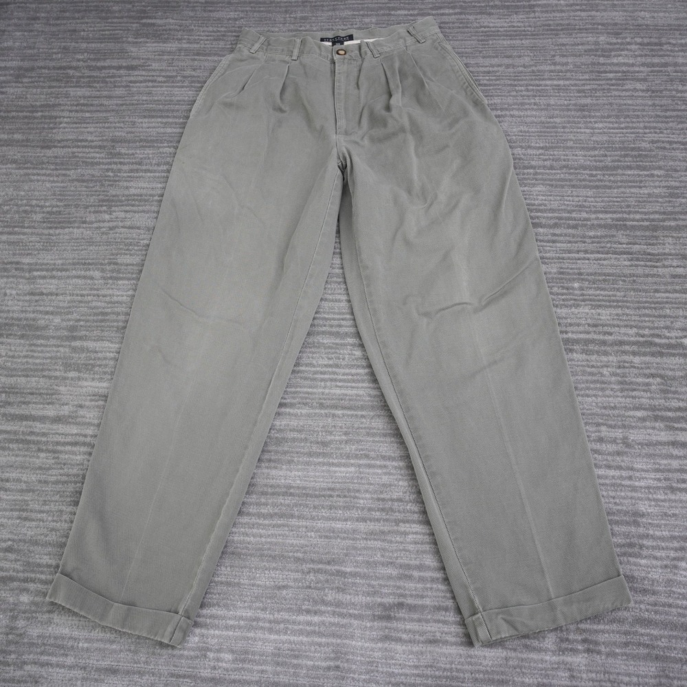 Structure Vintage Mens 32S (30x29) Pleated Cotton Olive Gray Cuffed Chinos